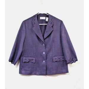 Alfred Dunner Plum Purple Eyelet Detail Collar Sleeve Pockets Jacket size 12P